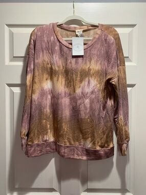 BiBi Pink & Brown Tie-Dye Pullover Sweatshirt